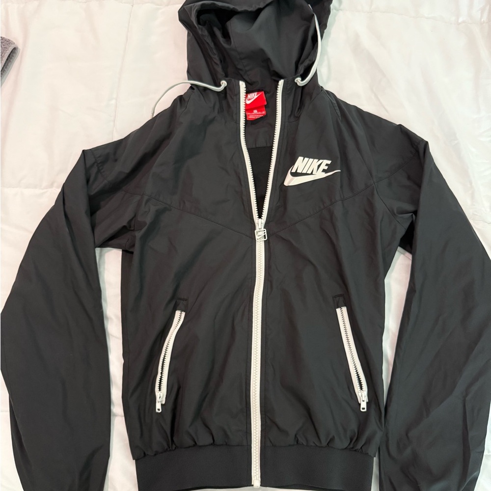Nike Black Hooded Jacket with White Trim